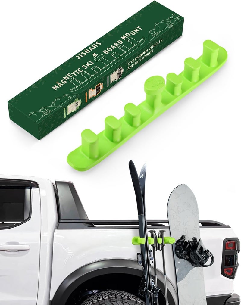 JSAHAH Magnetic Ski Holder for Side of Car – Rig Strips Magnetic Snowboard Mount – Prevent Ski and Snowboard from Tipping Over – Protects Vehicle from Scratches - Snowboard Accessories (Green) - Image 1